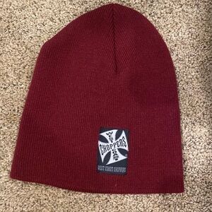 Vintage 2000s Y2K West Coast Choppers Cross RARE Burgundy Red Beanie Made in USA